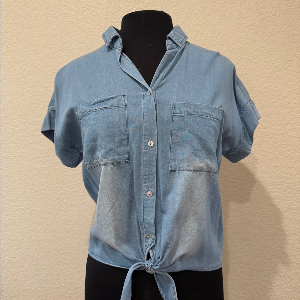 NWT She & Sky Denim Tie-Waist Top